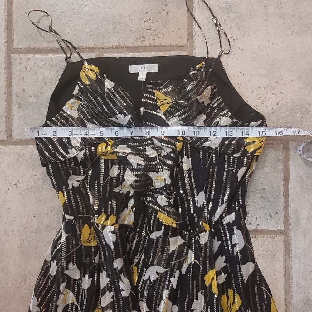 Joie Kenny Silk Blend Floral Metallic Stripe Ruffle Wrap Maxi Dress Sz S - Picture 12 of 14